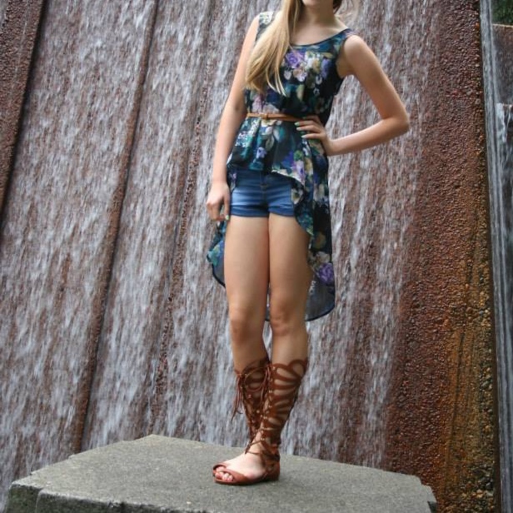 Dark Sheer Floral High Low Tank